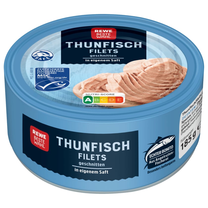 REWE Beste Wahl Thunfisch- Filets in eigenem Saft 185g